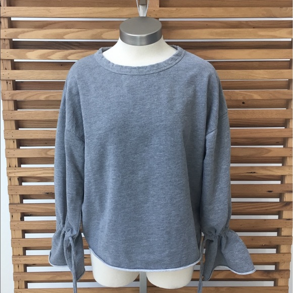 ZARA Sweatshirt w/ Tie Sleeves, Grey, S - Picture 2 of 8